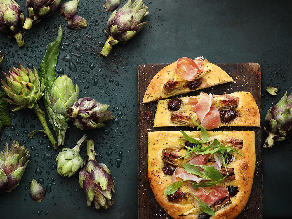 Rezept: Artischocken-Oliven-Focaccia Rezept: Artischocken-Oliven-Focaccia