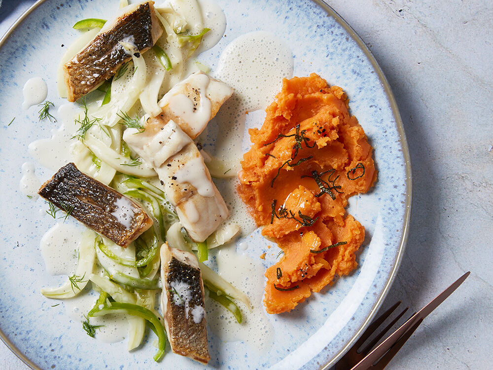 Fischragout mit Süßkartoffelstampf