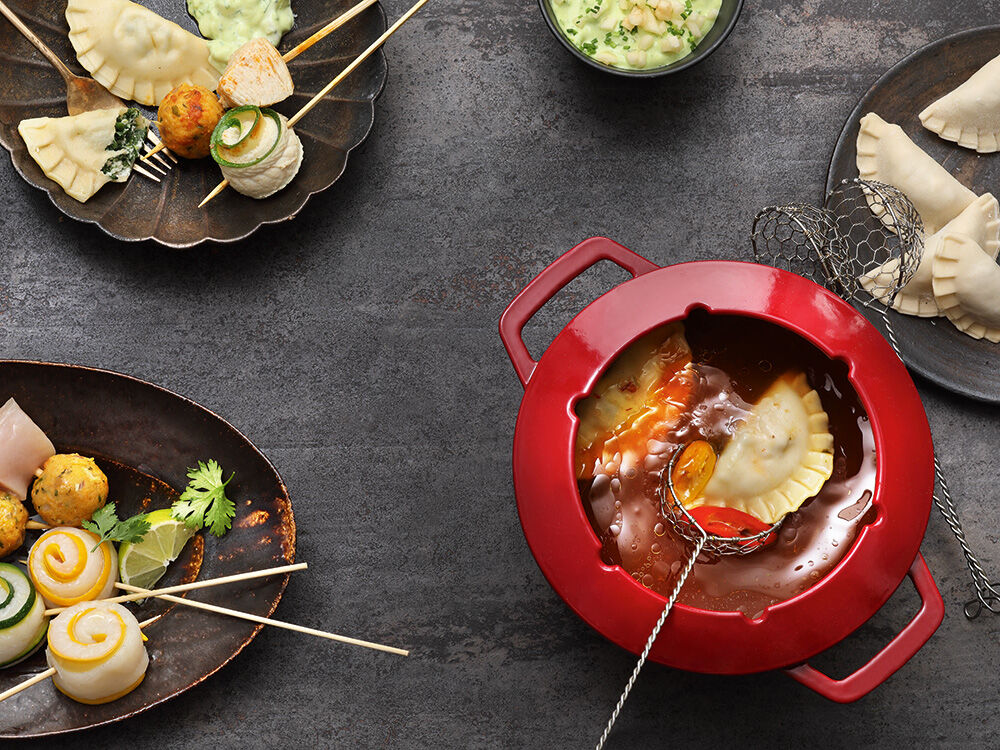 Fondue-Ideen für (vegetarische) Spieße, Beilagen und Soßen Fondue-Ideen für (vegetarische) Spieße, Beilagen und Soßen