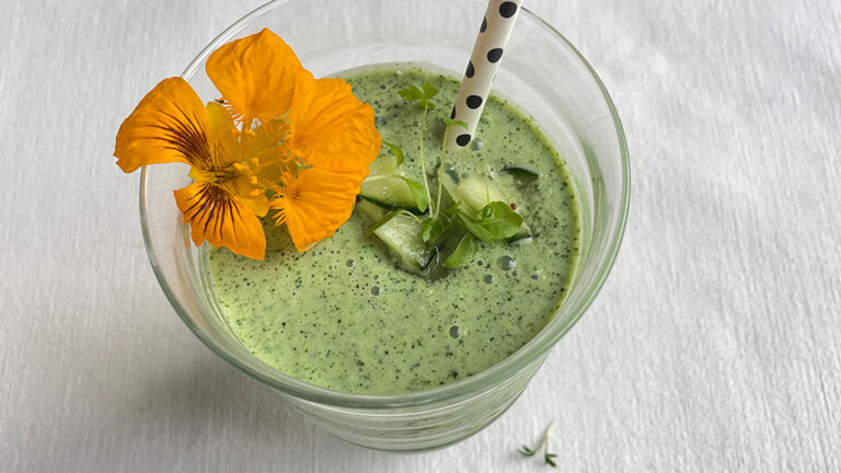 Der Kresse-Gurken-Smoothie ist nicht nur lecker, sondern auch gesund und vitaminreich. Kresse-Gurken-Smoothie